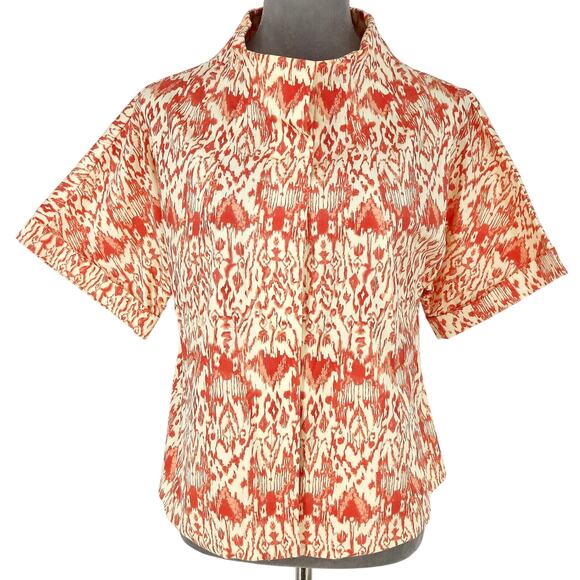 Cache Jacket Womens Small Ivory Orange Stretch Cotton Pockets Snaps Career - Picture 1 of 15